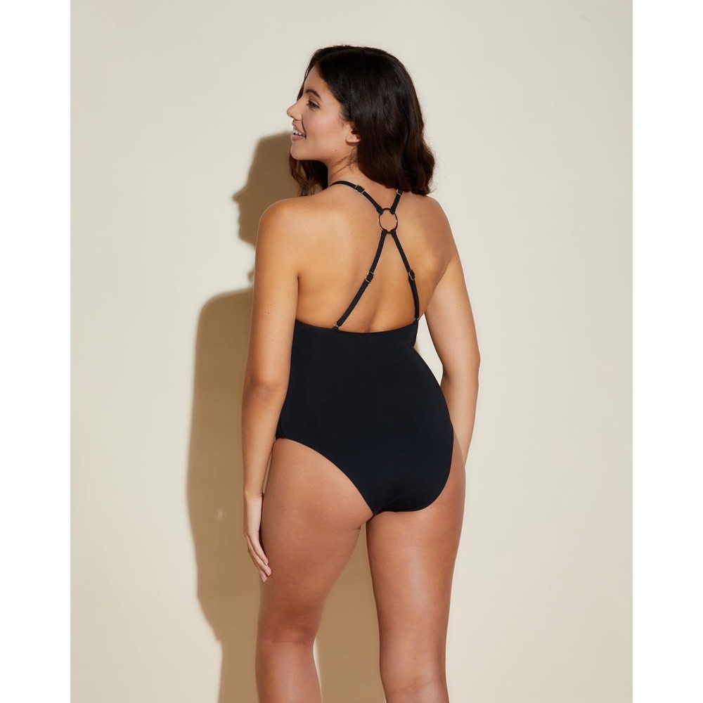 Cosabella Black One Piece Swimsuit Deep V Neck O-Ring T-Back‎ Swimwear NWT L